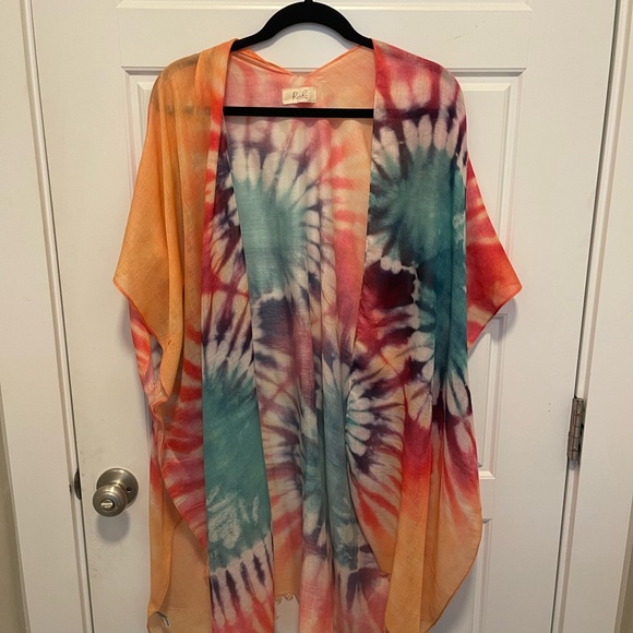 Tops - Tie-Dye Open Front Kimono - Multicolor